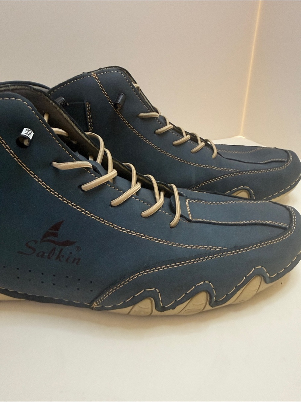 Salkin Men’s Blue Casual High Top Sneaker EU 45 US 11-11.5 Lace Up Walking Shoes - Picture 3 of 10